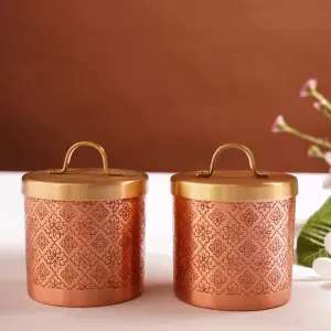 Copper Finish Printed Storage Jar with Lid