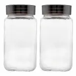 Square Transparent Plastic Storage Jar with Black Lid