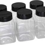 Square Transparent Plastic Storage Jar with Black Lid