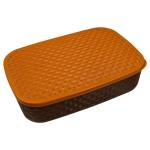 Rattan Design Plastic Storage Basket with Lid (Brown & Orange)